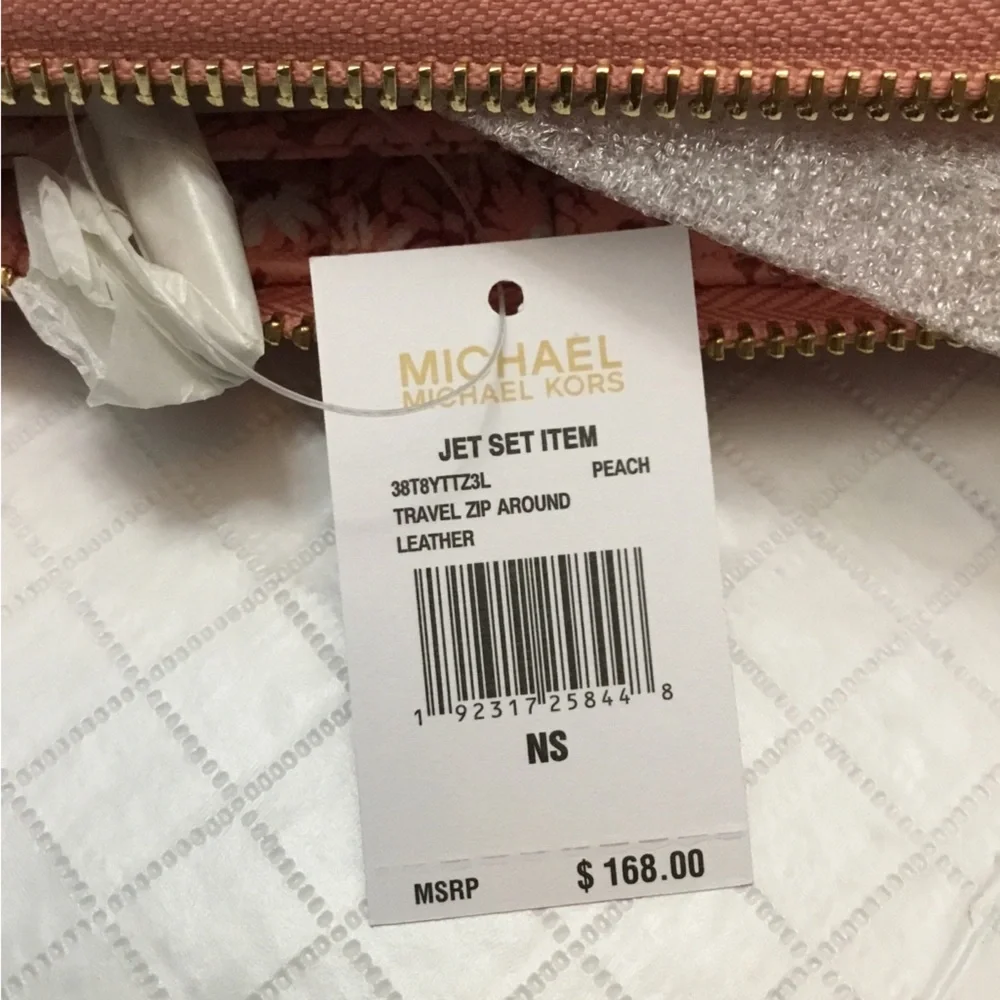 Michael Kors Peach Saffiano Zip Wallet with Gold Plaque - Picture 7 of 16
